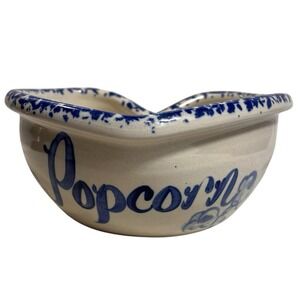 Hand-turned Pottery 'Ain't No Mo' Popcorn Heart Shaped Bowl Blue XL Texas Casey